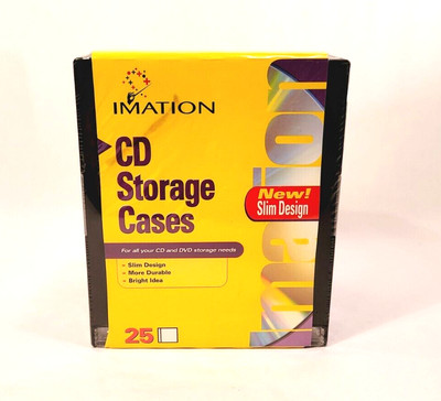 IMATION 25 Pack CD/DVD Cases Slim Line Jewel Black Storage NEW