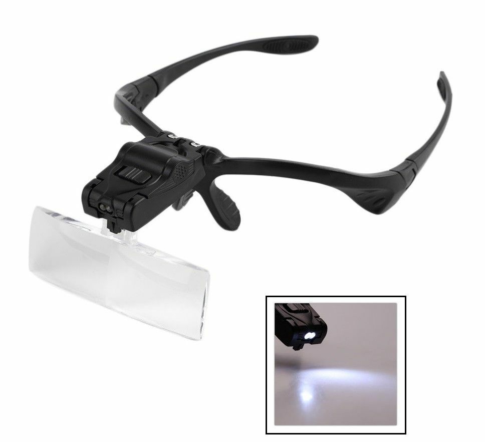 Visiera Lente Ingrandimento Occhiali Fascia 5 Lenti 2 Led Luci Torcia