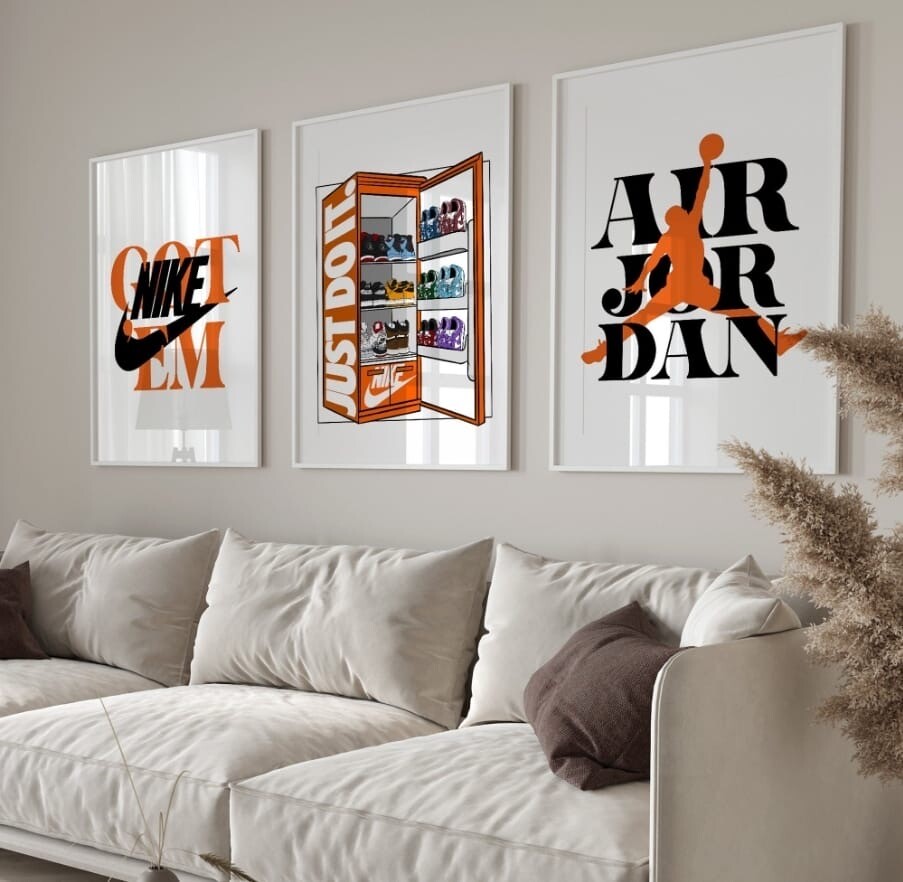 Set of 3 Nike Got em Orange Art pieces canvas wall art home decor