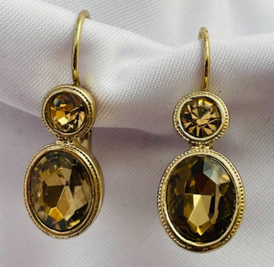 MONET Faceted Champagne Crystal Gold Tone Leverback Pierced