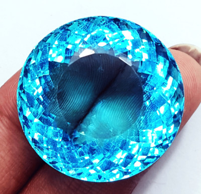 Loose Gemstone 80 to 85 Ct Light Blue Topaz Certified Round