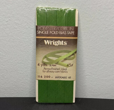 Vtg Wrights Single Fold Bias Tape Avocado Green 43 Perma-Finished 4 Yds 116 200
