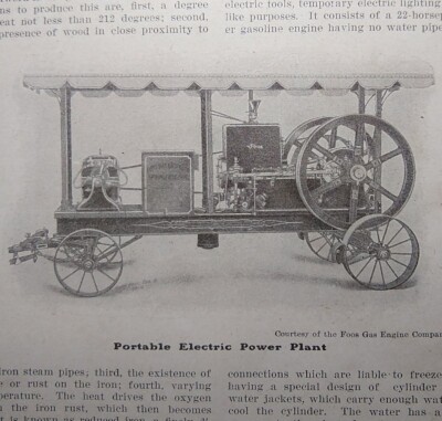 1905 Article PORTABLE ELECTRIC POWER PLANT Emergency Gas Electrical Generator