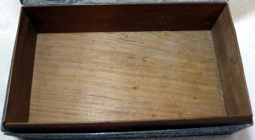 Large Heavy Signed Antique Japanese Metal Box Depicting A Dragon In High Relief