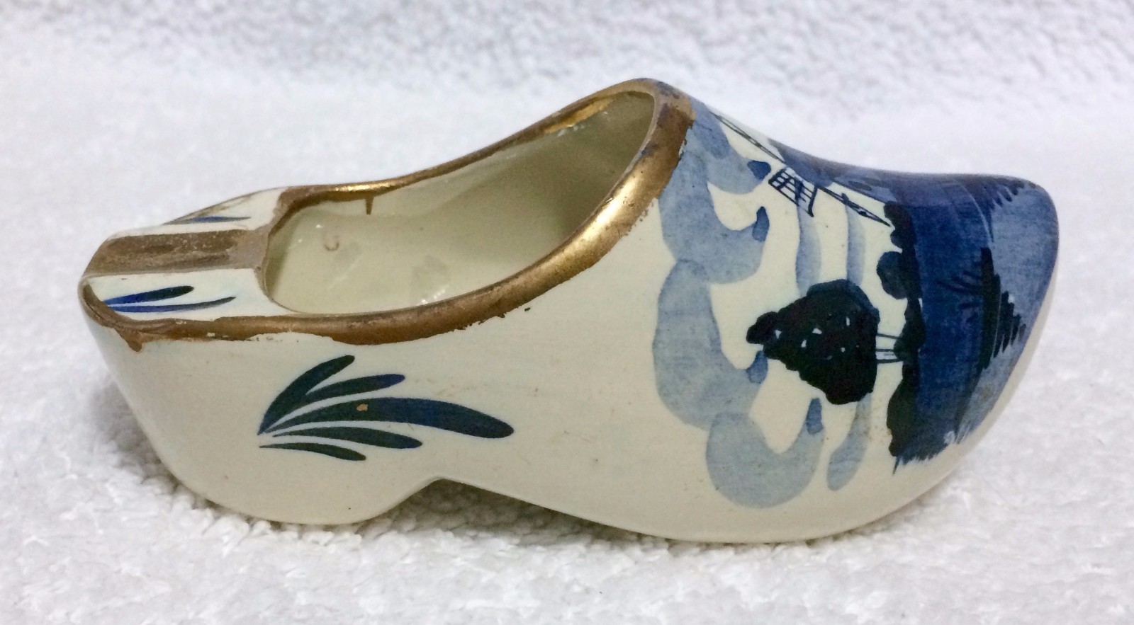 Hand Painted Delfts Blue IKLA HOLLAND SHOE - Windmill - Gold Trim