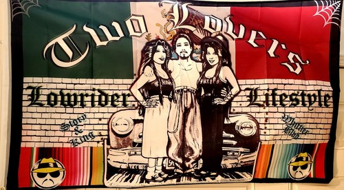 アート・デザイン・音楽 LARGER THAN LIFE Black Flag Memorabilla Lowrider Art 3x5 Flag Two Lovers King & Story Whittier Blvd