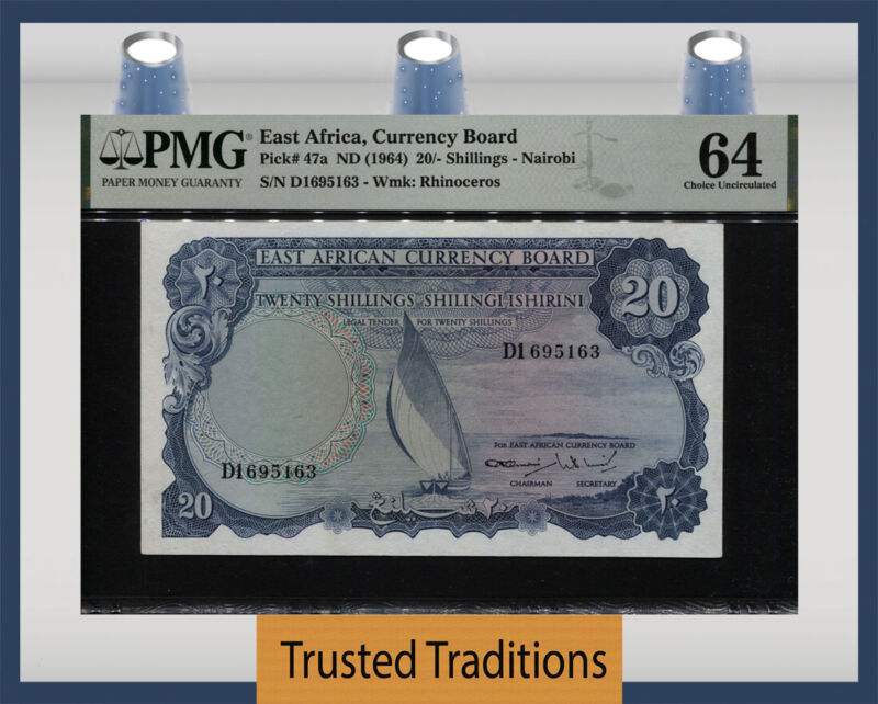 Tt Pk 47a 1964 20 Shillings East Africa Currency Board Bold Colors Pmg 64