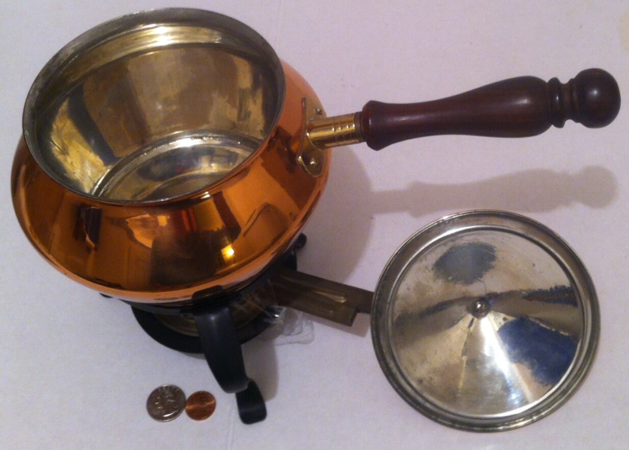 Vintage Metal Copper, Brass and Wood Pan, 13