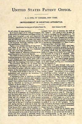 Official Otis Elevator US Patent Art Print - Vintage 1861 Antique Original -277