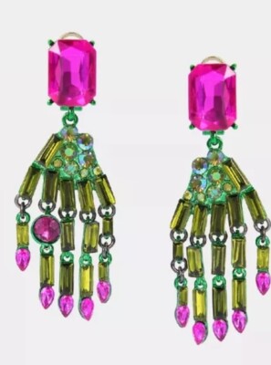 Betsey Johnson Crystal Drop Dangle Earrings Halloween Skeleton Hand Glow Dark