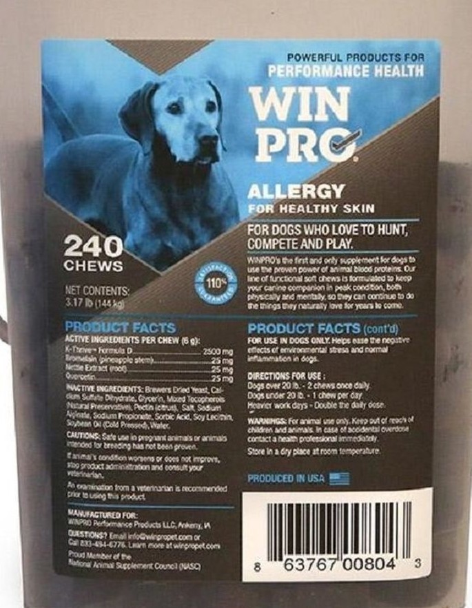 WINPRO Allergy Soft Chews Healthy Skin Blood Protein Supplement (240 count) Pail