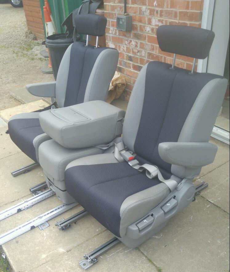 Semi leather swivelling captain seats & sliding cubby box bench VW T4