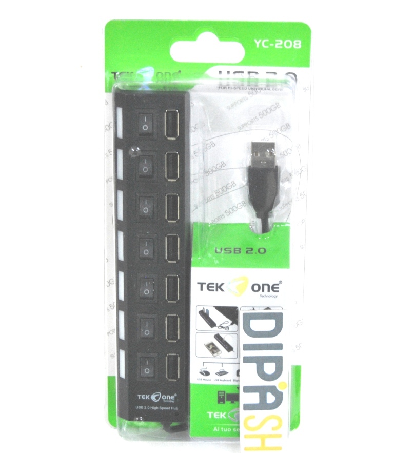 Hub Sdoppiatore Usb TeKone YC-208 7 Porte Interruttori On off Multipresa Pc hsb