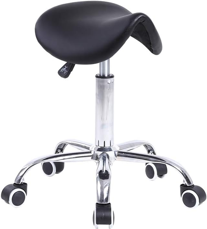 Rolling Saddle Stool PU Leather Swivel Adjustable Rolling Stool with Wheels Salo