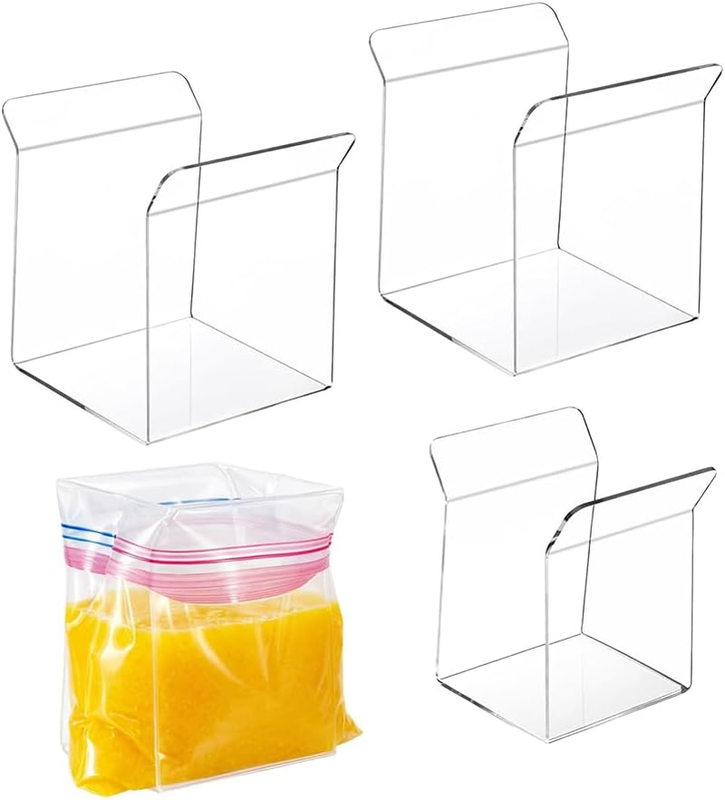 4 Pack Clear Baggy Rack Holder, Acrylic Food Storage Bag Stand, Desktop Ziplock