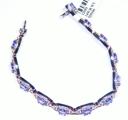 7.33CT 14K Gold Natural Tanzanite Diamond Vintage AAA Halo Tennis Bracelet Deco