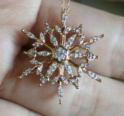 1Ct Round Cut Diamond Snowflake Pendant Necklace Free Chain 14k Rose Gold Finish