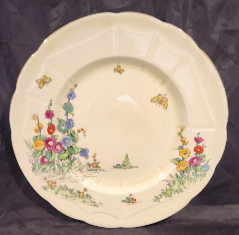 Crown Staffordshire Yellow/multi Hollyhock Gold Scallop Edge 10 5/8 Dinner Plate