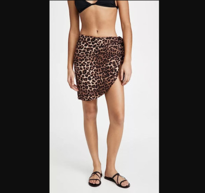 Good American NEW XS-XL Size 0-4 Leopard Print Leg Daze Sarong Beach Summer Swim