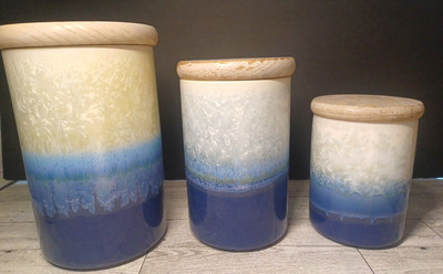Set of 3 Portmeirion Starfire Blue Canister Container Julian Teed Sapphire Ombre