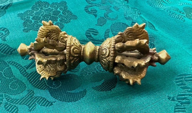 Feine Arbeit! Messing Vajra / Dorje Aus Nepal Mit Tibetischen Drachen 10cm