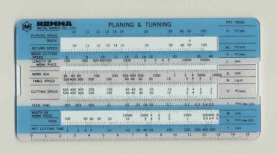 Sun Hemmi Slide Rule | Planing-Turning-Milling-Cutting Times | Homma Metal Works