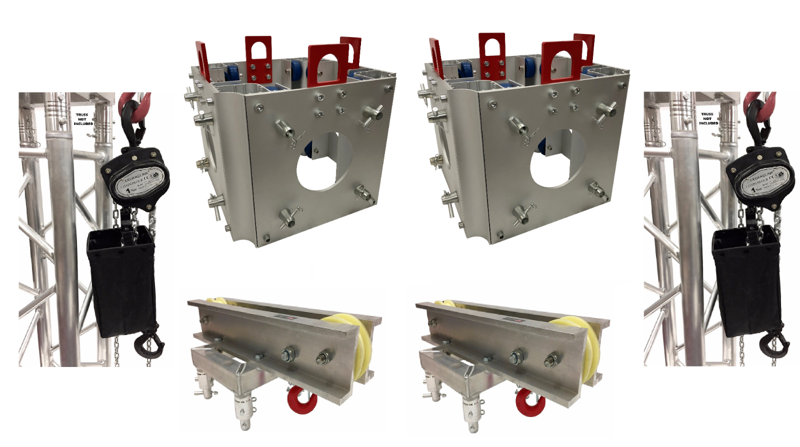 2 Ground Support Top Sections+2 Box Truss Chain Hoists 1 Ton