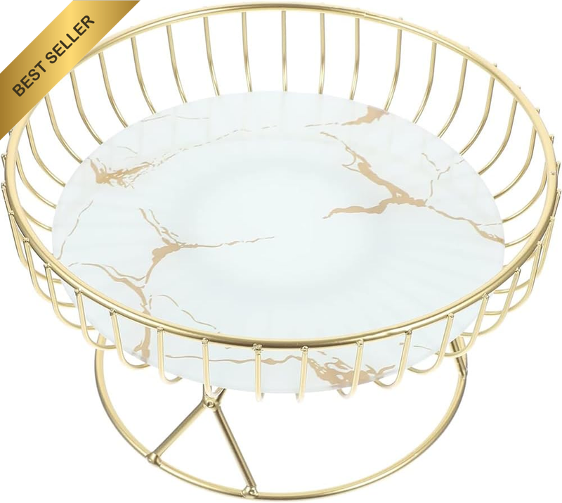 Gold Metal Wire Fruit Basket Bowl – Large Countertop Fruit Holder Stand for Kitc