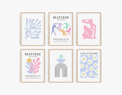 Set of 6 Pastel Danish Vector Wall Art, Home Decor