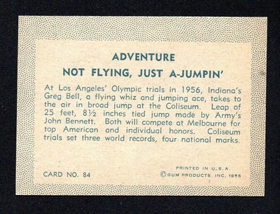 GREG BELL BROAD JUMP NOT FLYING JUST JUMPIN' 1956 ADVENTURE GUM #63 EX-EXMINT