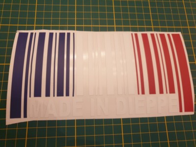 Sticker autocollant Made In Dieppe blanc sans fond taille moyenne 