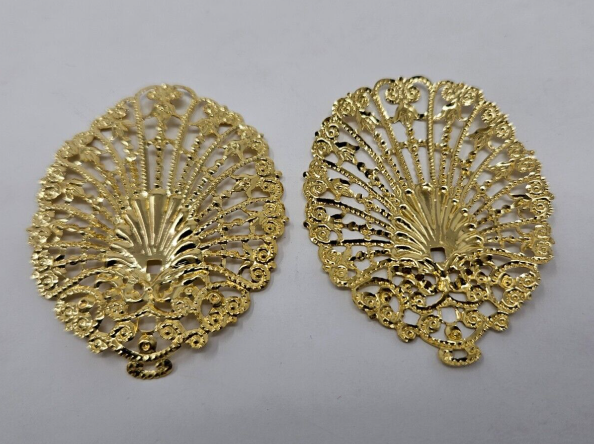 10 pcs VTG Filigree Scalloped Art Deco Charms Gold Metal Craft Jewelry Findings