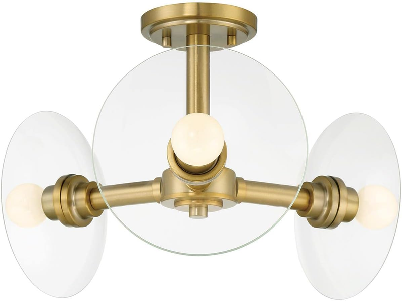 Litto 14.75 Inch 3-Light Semi-Flush Ceiling Light Fixture, Brushed Gold, D294C-SF-BG