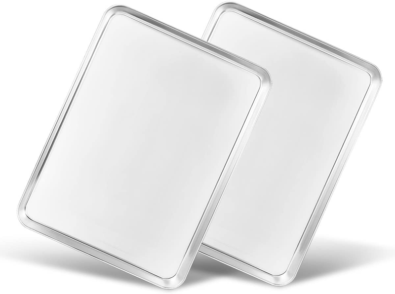 Baking Sheets Set of 2, Bastwe 16 Inch Cookie Sheets & Stainless Steel Baking Pans & Toaster Oven Tray Pans, Rectangle Size 15.95L X 11.97W X 1H Inch, Non Toxic & Healthy, Mirror Finish & Rust Free