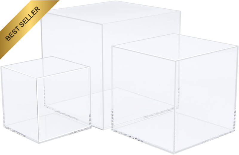 3 Pack Clear Acrylic Display Box Cube 3x3x3 4x4x4 5x5x5 Museum Case