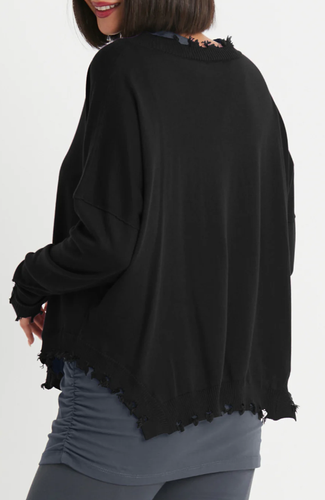 Pre-owned Planet By Lauren G Planet By Lauren - Pima Cotton Shabby Chic Crewneck Sweater In Black