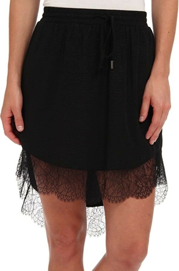 BCBGeneration 241195 Womens Lace Trim Drawstring High-low Skirt Black Size XXS