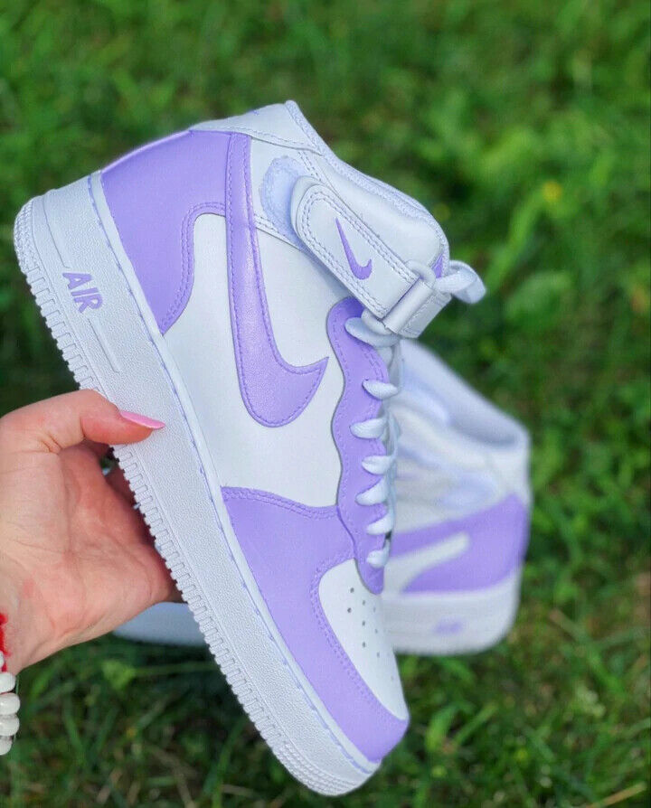 Pre-owned Nike Air Force 1 Custom Sneakers Mid Two Tone Lilac Purple Lavender White Shoes