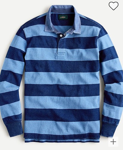 J Crew 1984 Blue Denim Striped Men's Rugby Shirt Indigo XS