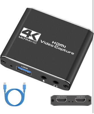 Capture Card, Audio Video Capture Card with Microphone 4K HDMI Loop-Out, 1080p 