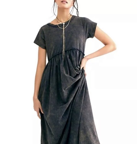 

Платье-футболка Free People Carissa Макси плиссированная юбка с эластичными карманами черного цвета  НОВИНКА, Washed black