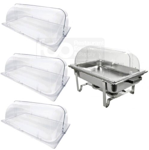 3 PACK Full Size Roll Top Chafing Dish Clear Plastic Pan Display Cover Chafer