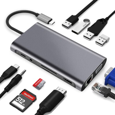 USB hub 3.0 for type-c port,11 in 1 adapter for computer accessories