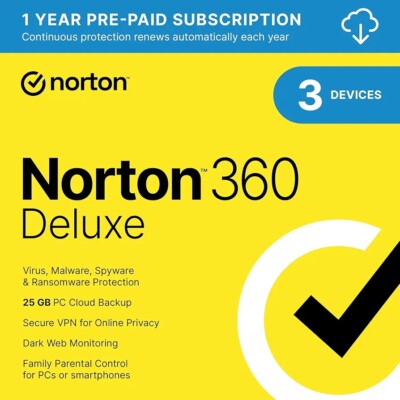 Norton 360 Deluxe 2024, Antivirus software for 3 Devices - Download