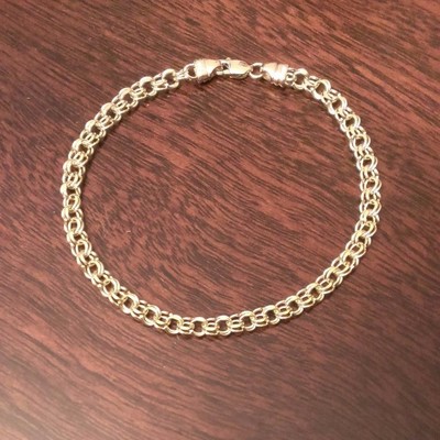 Pre-owned Wishing For Claudia 14k Solid Yellow Gold 3.75mm Polished Double Link Charm Bracelet 7" Length