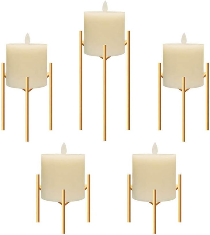 S Set Of 5 Gold Candlesticks For Fireplace/table/living