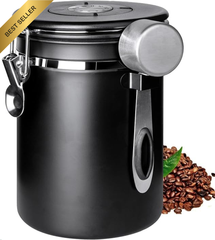 1.8L Stainless Steel Airtight Coffee Canister with Date Tracker & Measuring Scoo