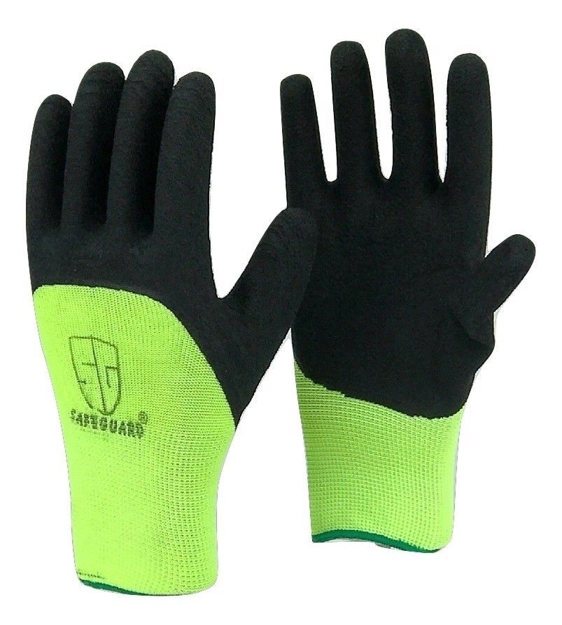 10 Pairs Safeguard High Visible Green Knit Latex Palm Coated