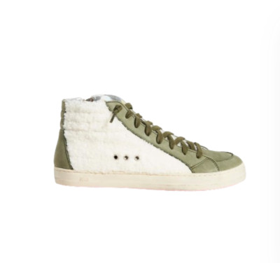 NWOB Anthropologie P448 Skate High Top Sneakers Womens 38 8 Cream Green Sherpa