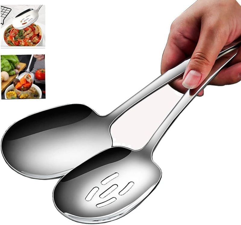 Extra Large Serving Spoons Set,Stainless Steel Slotted Spoon and Serving Spoon,B
